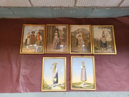 6 gerahmte Offsetdruck-Bilder verschiedene Trachten