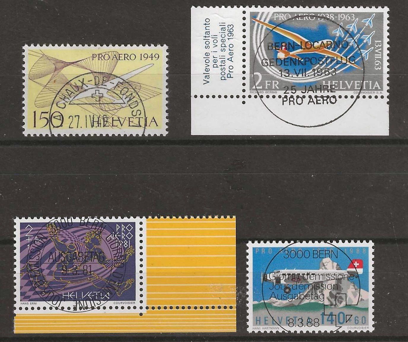 Tutti i francobolli: 4 Flugpost Marken mit Ersttag Vollstempel : KP 240.-- – Usato da Gümligen venduto da Geniusbuy