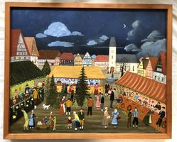 Gemälde - Öl auf Platte - Naive Malerei - Weihnachtsmarkt