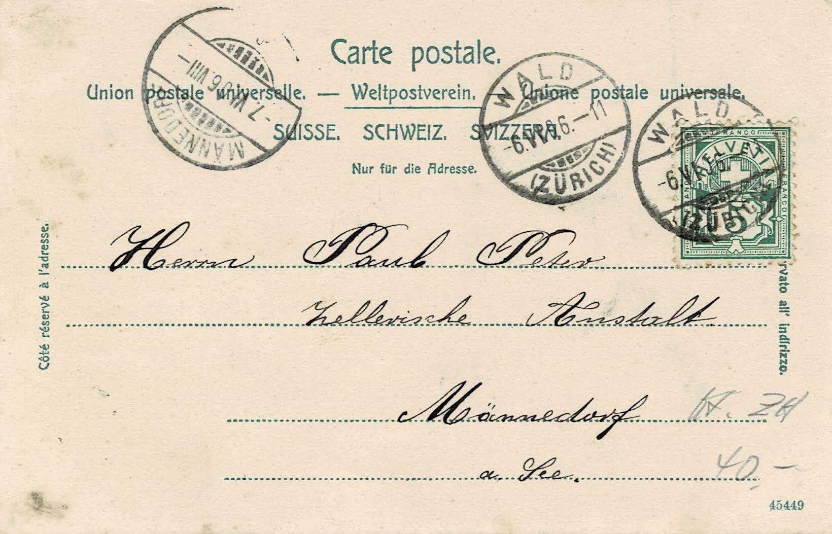 Cartoline postali: WALD ZH gel. 1906! – Usato da Hergiswil NW venduto da Kartenfrau 1