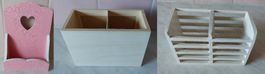 3 Stk. Briefhalter, Besteckkorb und Stiftehalter aus Holz