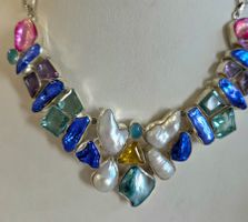 Buntes Perlen-Collier 925 Silber, Sommer-Schmuck, Unikat
