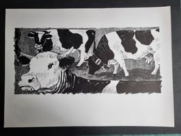 Rudolf Stauffer (1921–1995) Kühe auf der Weide Lithographie