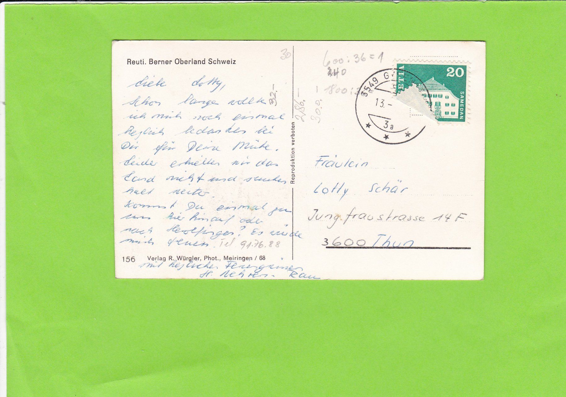 Cartes postales: Reuti. Berner Oberland – D'occasion à St. Peterzell par neckertal 1