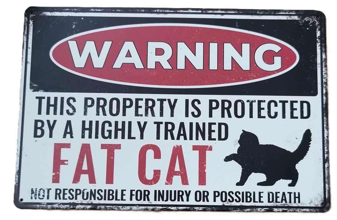 Schilder: WARNING - FAT CAT  - Blechschild (neu, OVP) – Neu und originalverpackt aus Wilen b. Wollerau von morethanmusic