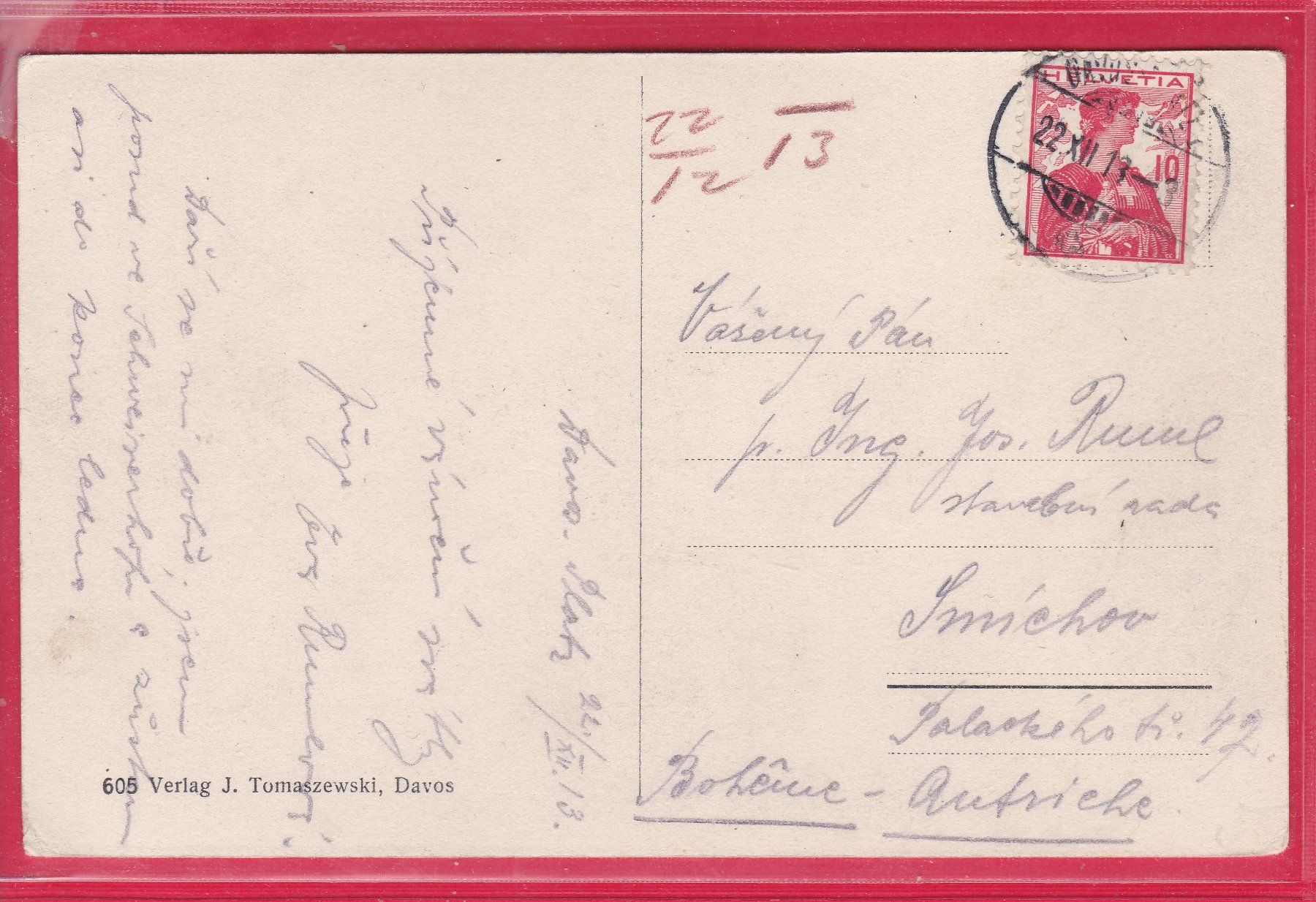 Cartoline postali: DAVOS GEGEN SCHIAHÖRNER, 22.12.1913 – Usato da Oberrieden venduto da Gebirgsstelze 1