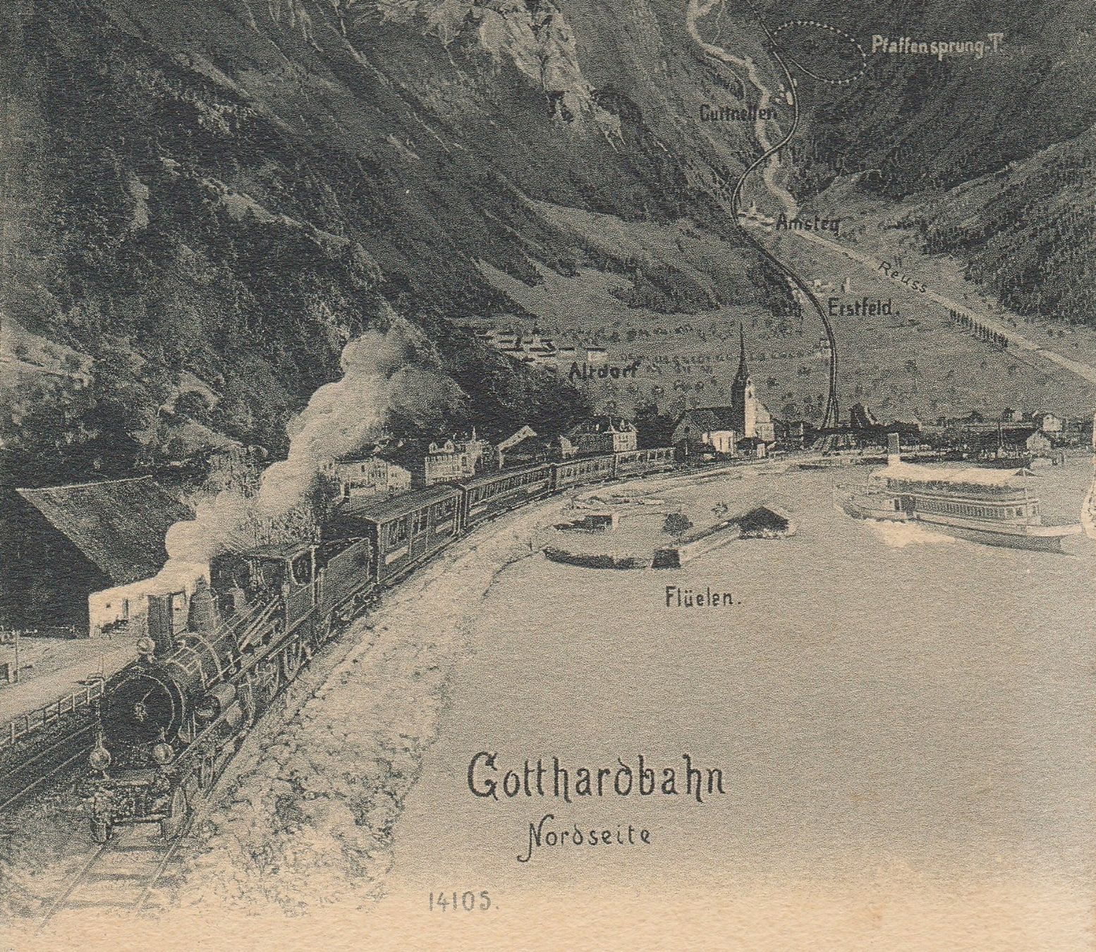 Ansichtskarten: Gotthardbahn, Nordseite - Flüelen – Gebraucht aus Fällanden von Blausegelfliege