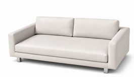 Helles Ledersofa mit breiter Sitzfläche und zwei Rückenkisse