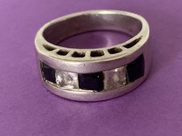 Silberring lamellenglas schwarzweiss 57