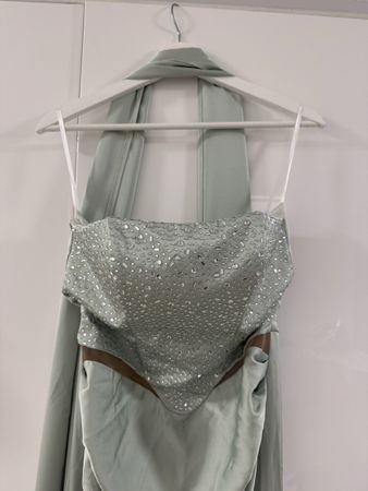 Edles Abendkleid/Ballkleid mintgrün mit Strass, Grösse S 