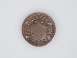 2 Rappen Schweiz 1851 Gelocht – Alte Helvetia Münze