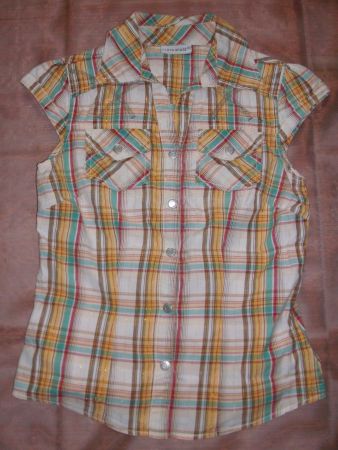 Bluse ohne Arm, Gr. M,  Mit Goldstreifen *CLOCKHOUSE*