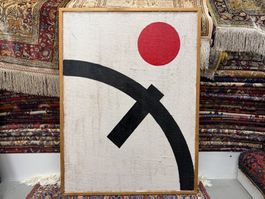 Minimalistisches Kunstbild mit roter Sonne und Linien