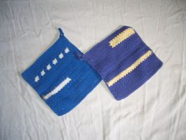 Handgemachte Topflappen (2 Stk) mit Muster, blau/lila, Fr...
