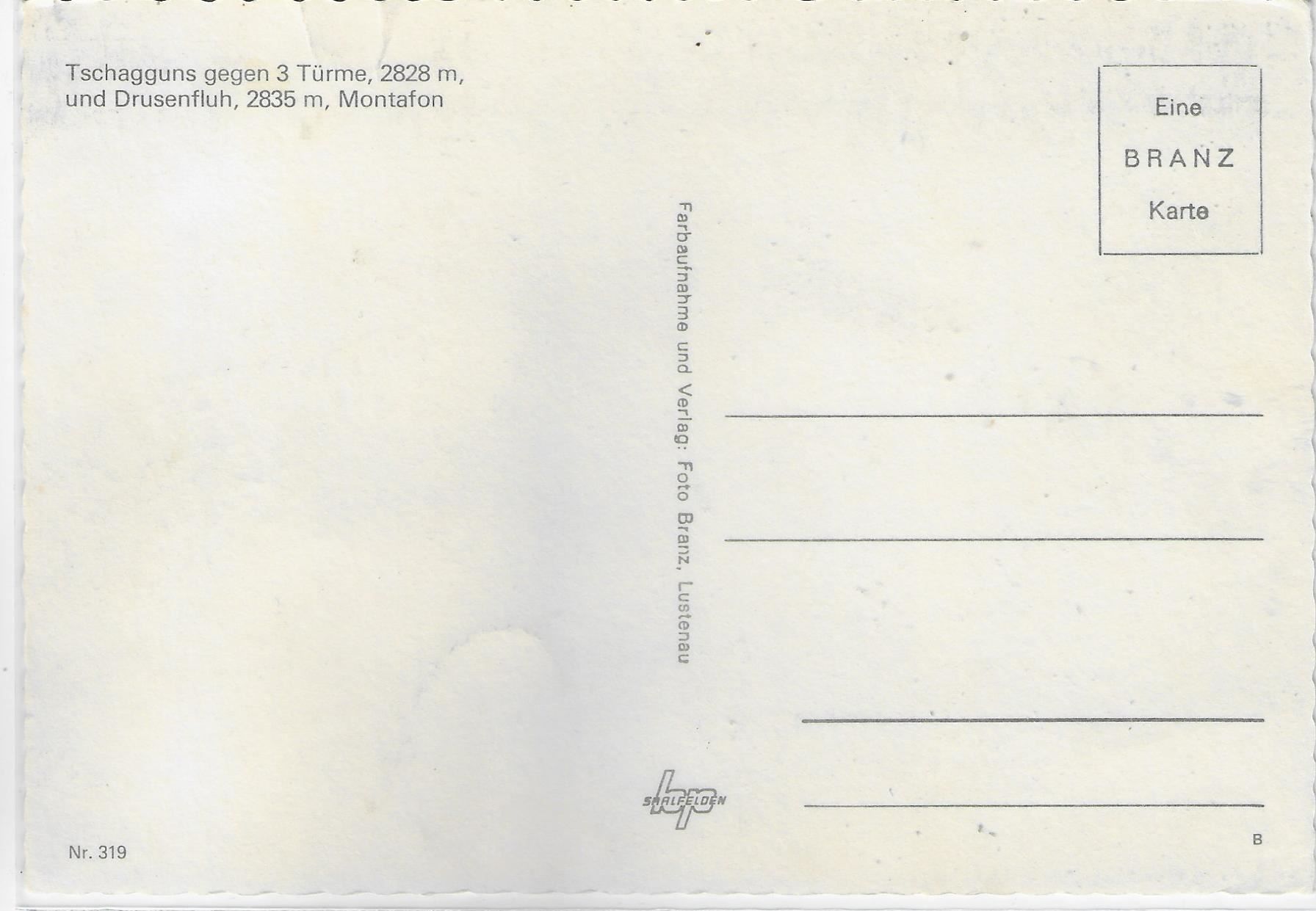 Cartoline postali: Tschagguns gegen 3 Türme – Usato da Ettingen venduto da Kartenplanet 1