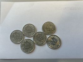 6x 1/2 Franken CHF Münzen Jahrgänge 1959-1967