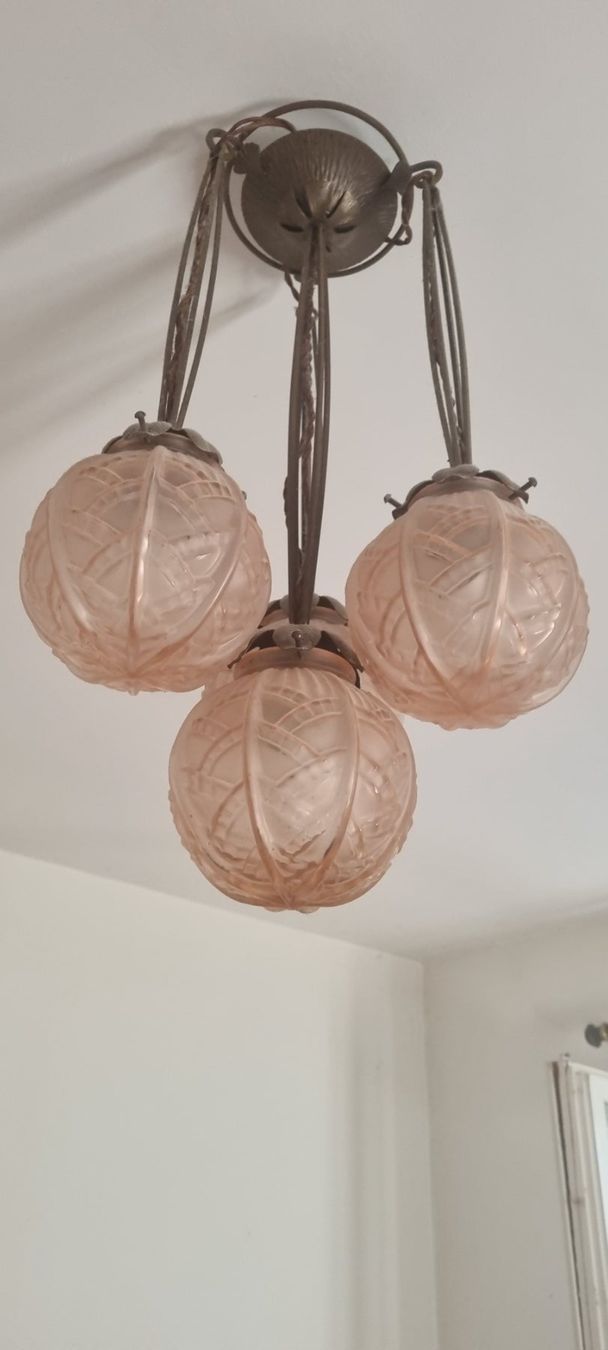 Lampadari & plafoniere: Art Deco Hängelampe mit Glaskugel, 4-flammig – Usato da Basel venduto da Jcva 4