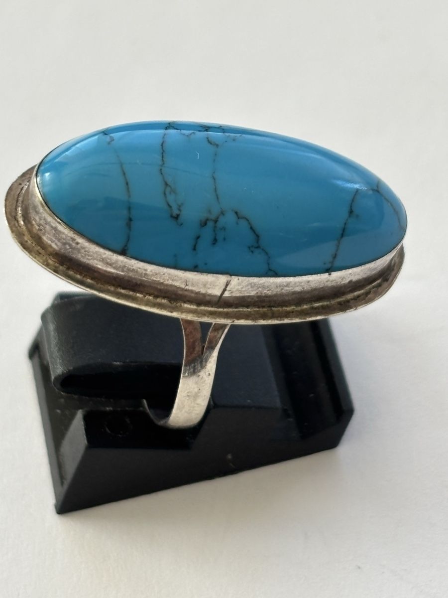 Anelli: Ring Silber 925 mit grossem blauem Stein ovaler Form – Usato da Langnau am Albis venduto da flusspflege 3