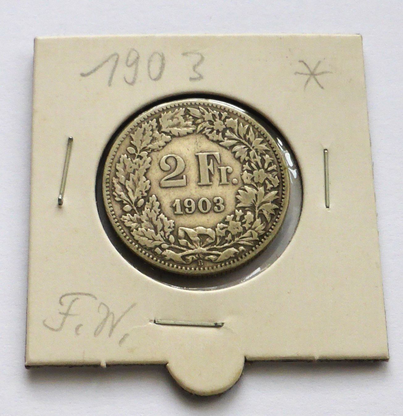 Tutti le monete: Sehr alter SILBER 2 Franken 1903 - s/ss – Usato da Buochs venduto da ema-coins