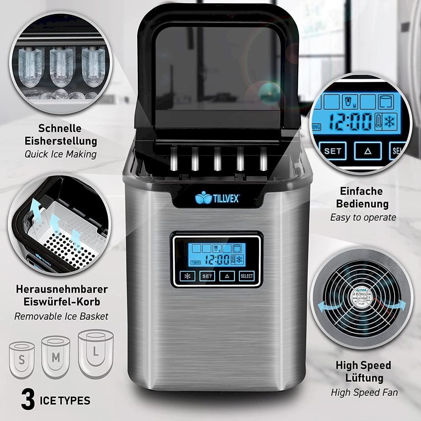 Küchengeräte: tillvex Eiswürfelmaschine 2,2L silber – Neu und originalverpackt aus Bottighofen von zaap 3