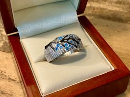 SEHR SCHÖNER RING MIT SCHMUCKSTEINE GESTEMPELT 925, GR.57