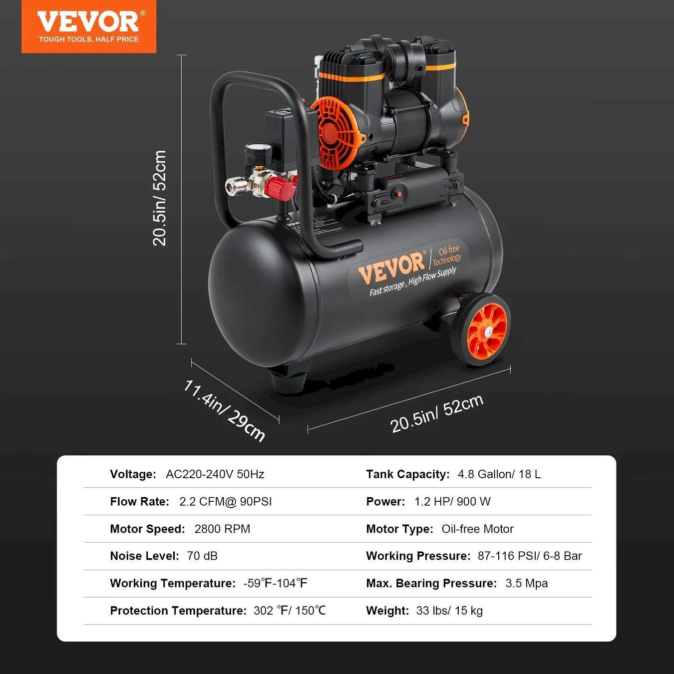 Compresseurs: VEVOR 2-900F18 Flüsterkompressor 8bar18L – Neuf avec emballage d'origine à Bottighofen par zaap 6