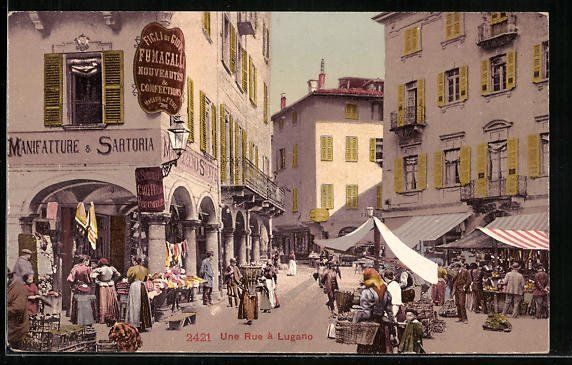 Cartoline postali: AK Lugano, Une Rue, Strassenpartie – Usato da Berlin venduto da bartko-reher