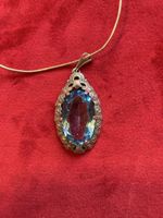 9Halskette mit blauem Anhänger, Vintage Stil 925 Silber