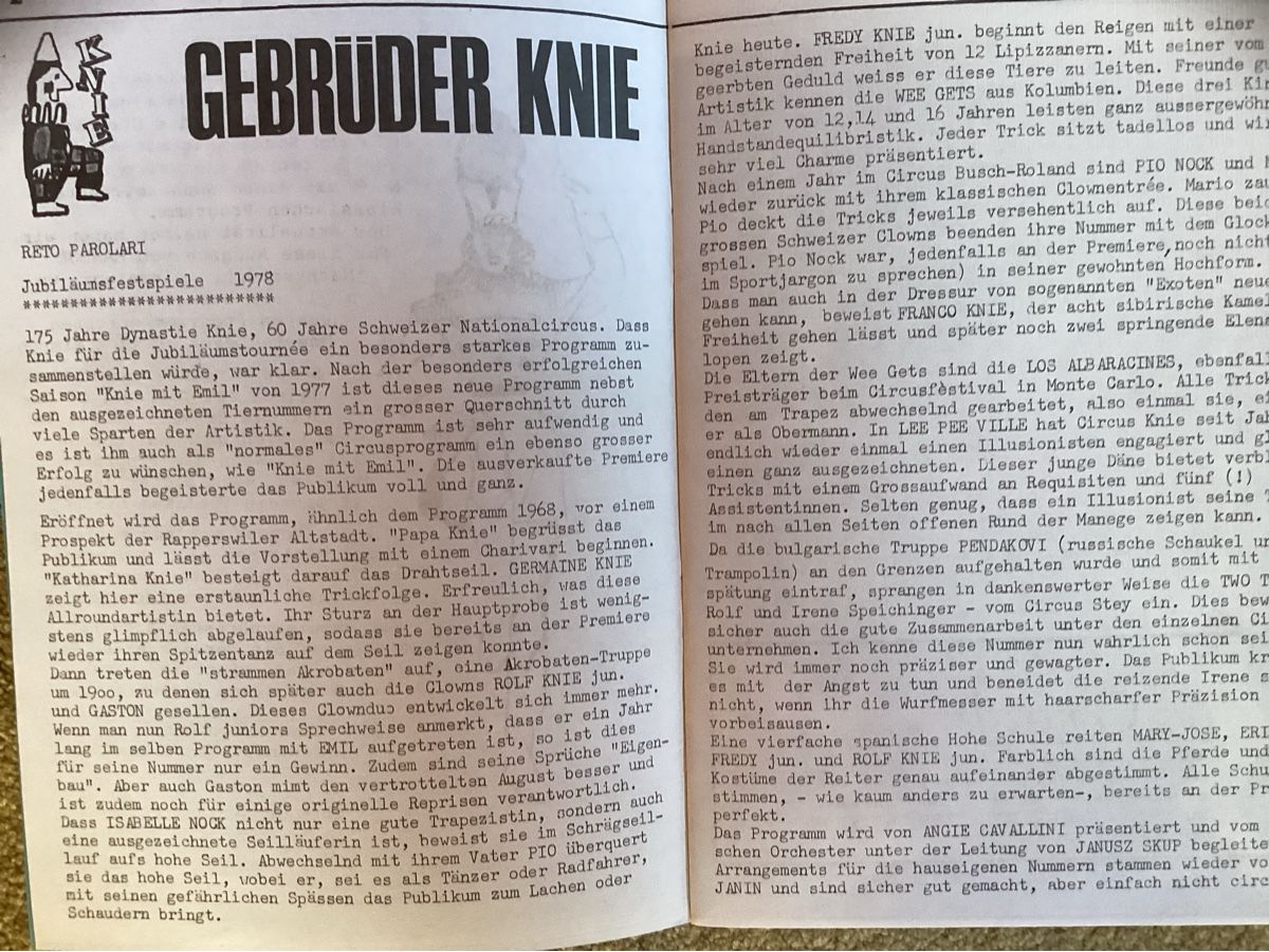 Zeitschriften & Magazine: Circus Knie Zeitungsbericht 1978 – Gebraucht aus Reichenbach i. K. von astra2010