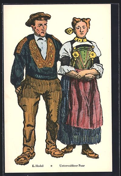 Cartoline postali: AK Unterwaldner Paar in Tracht – Usato da Berlin venduto da bartko-reher