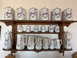 Gewürzregal mit Porzellan-set Behältern Blumenmotiv