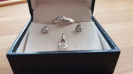 Diamant Schmuckset 18K Weissgold Ring Anhänger Ohrringe