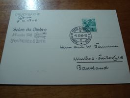 Karte 1946, Sonder-o Salon du Timbre, Geneve