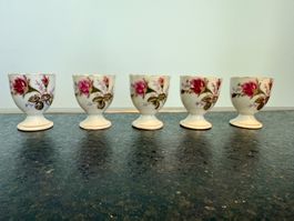 5 vintage Eierbecher, Rosenmuster, Japan, Porzellan