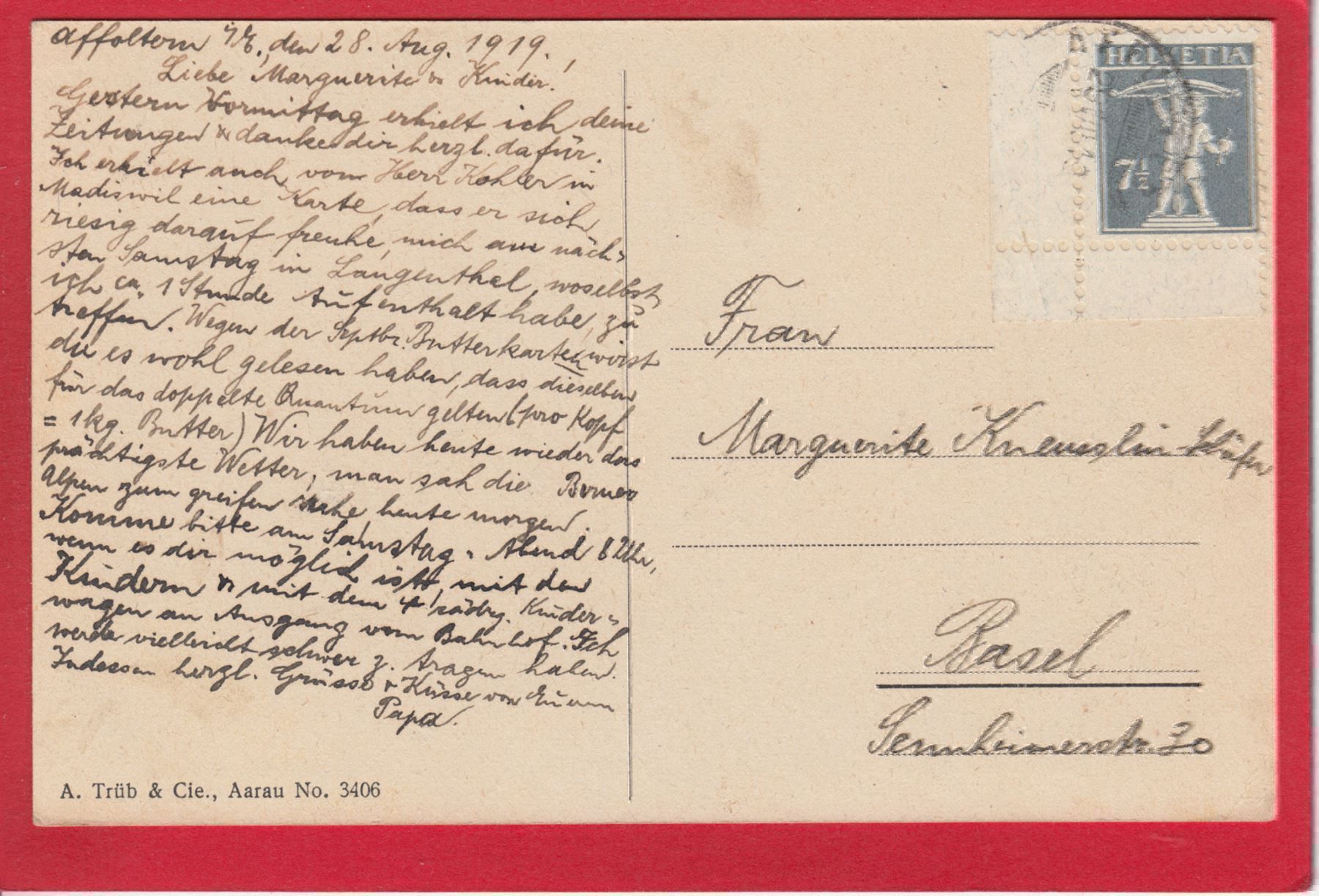 Cartoline postali: AFFOLTERN IM EMMENTAL 1919 – Usato da Grüningen venduto da Kartensammler 1