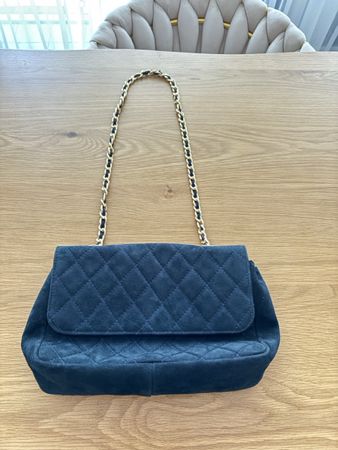 Borsa a tracolla in camoscio blu, Made in Italy 
