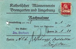 Bremgarten AG, Nachnahme, Kath. Männerverein 1928