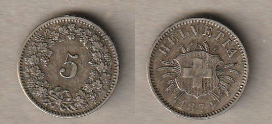 Tutti le monete: 5 Rappen 1874 Wappen – Usato da Allschwil venduto da Coinfreak