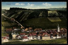 AK Huttwil, Ortsansicht mit Kirche und Feldern