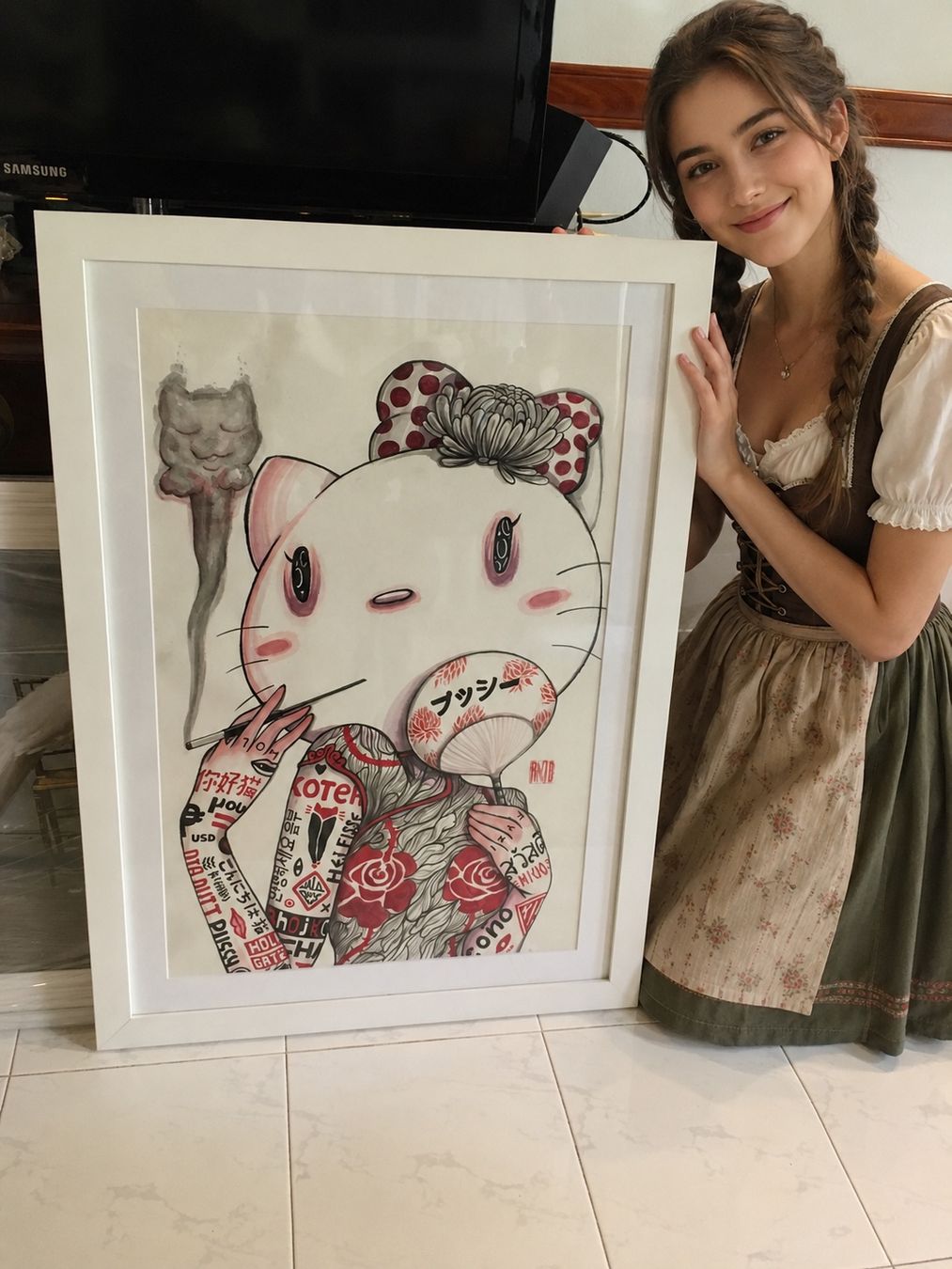 Gemälde: Smoking cat, street art – Gebraucht aus Oberwil b. Zug von gdu_l8qx