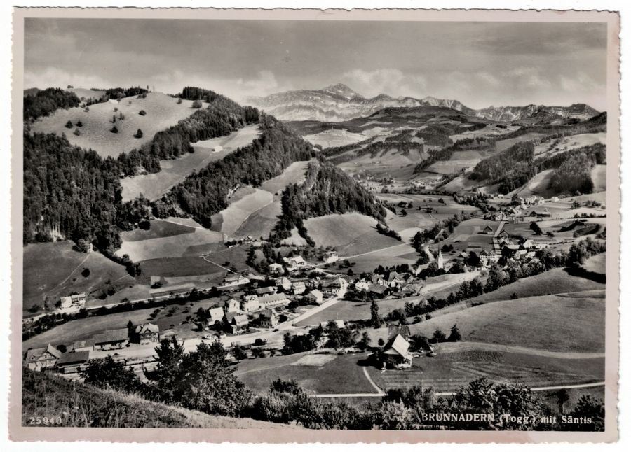 Ansichtskarten: Brunnadern mit Säntis, um 1945 – Gebraucht aus Frauenfeld von POML