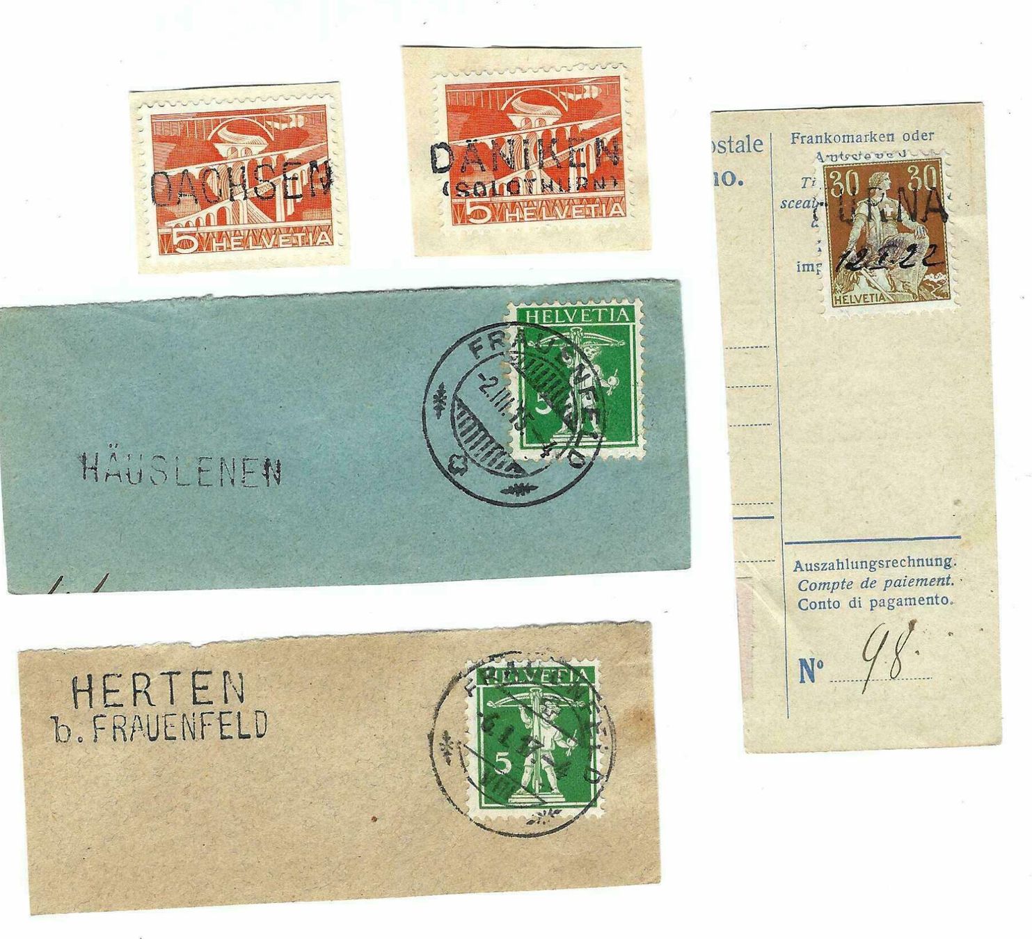 Tous les timbres: 5 Ausschnitte mit Stabstempeln lq – D'occasion à Aarau par fussball-fussball