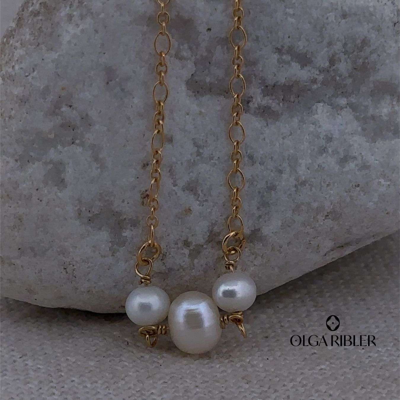 Olga Ribler Catenine: 3 Perlen Kette 925 Silber gelbvergoldet – Nuovo (secondo la descrizione) da Luzern venduto da Schmuckoutlet 2