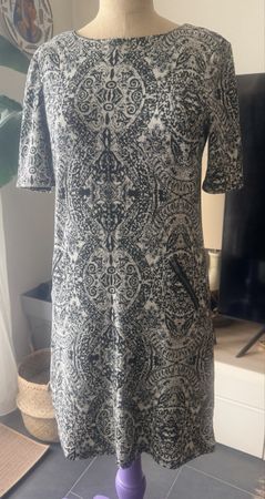 Boho Black & White Print A-Line Dress with Pockets Size M