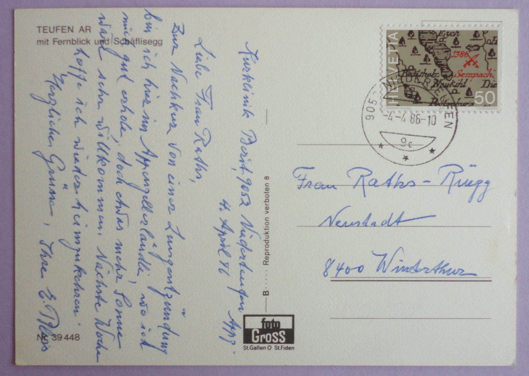 Cartoline postali: Teufen AR – Usato da Fétigny venduto da Billy2miny 1