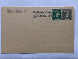 Postkarte Tellknabe 7 1/2 Rp, ergänzt mit 5 Rp, ungebraucht
