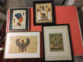 Lot 4 Ägyptische Bilder, eingerahmt, Hinter Glas.