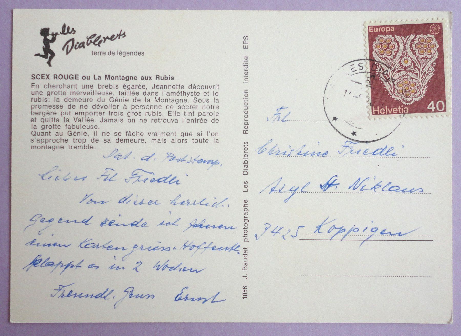 Cartoline postali: Les Diablerets, Scex Rouge – Usato da Fétigny venduto da Billy2miny 1