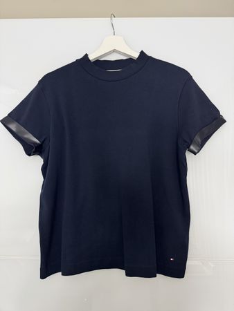 Tommy Hilfiger Damen T-Shirt Gr. L in Navy mit Lederdetails