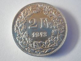 2 Fr. 1943 silber  unz/stgl